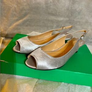 New in Box, Silver Satin Sling Back Size-7